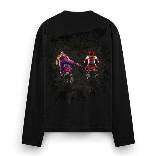 Offroad Track Full Sleeve T-Shirt by PRDGY — Two riders racing on motorbikes, streetwear design.