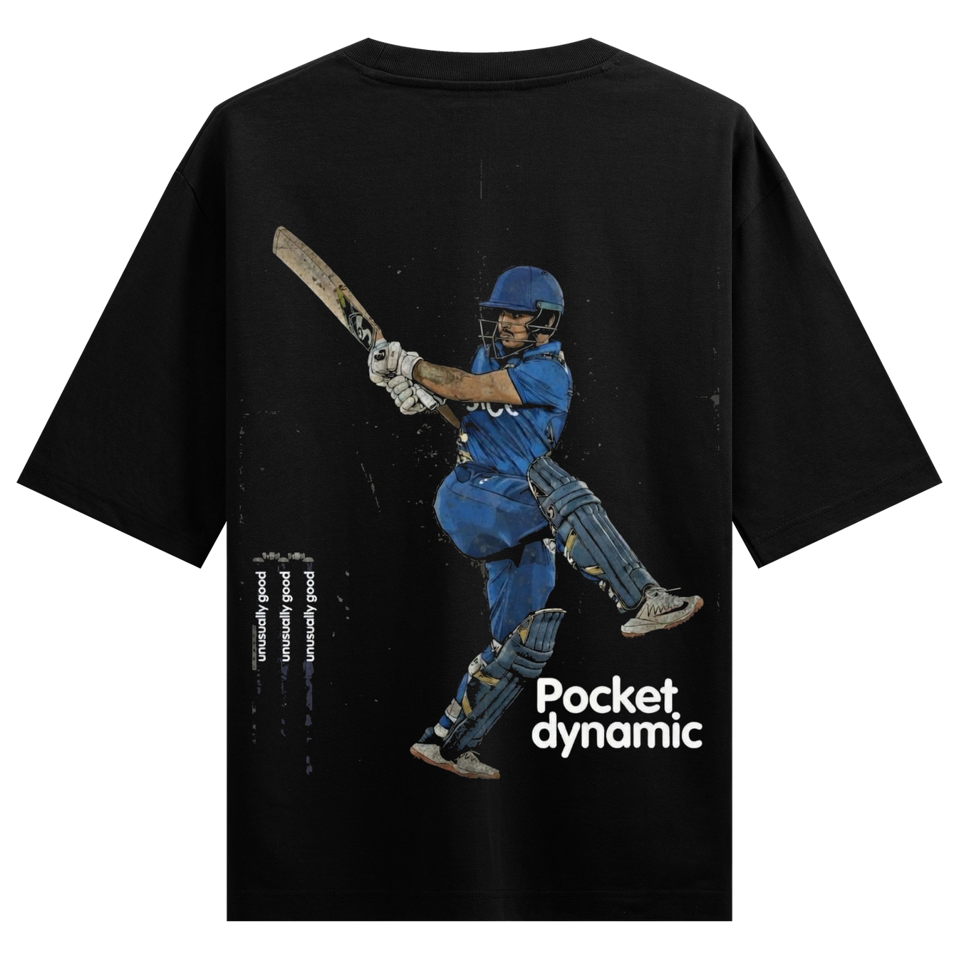 One Of A Kind Oversized T-Shirt by PRDGY — artistic illustration of a cricket player mid-swing, cricket design