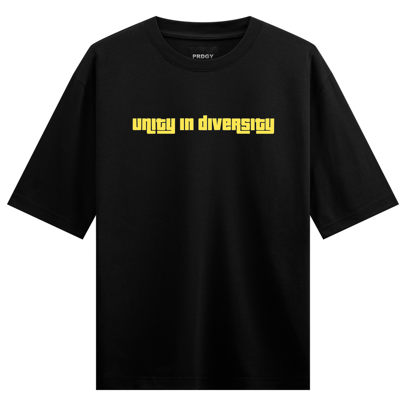 Unity Diversity T-Shirt by PRDGY — bold yellow typography 'unity in diversity', motivational design