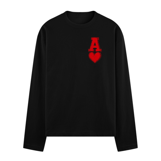 A black t-shirt features a prominent red ace of hearts graphic with distressed texture and the brand name PRDGY above it o...