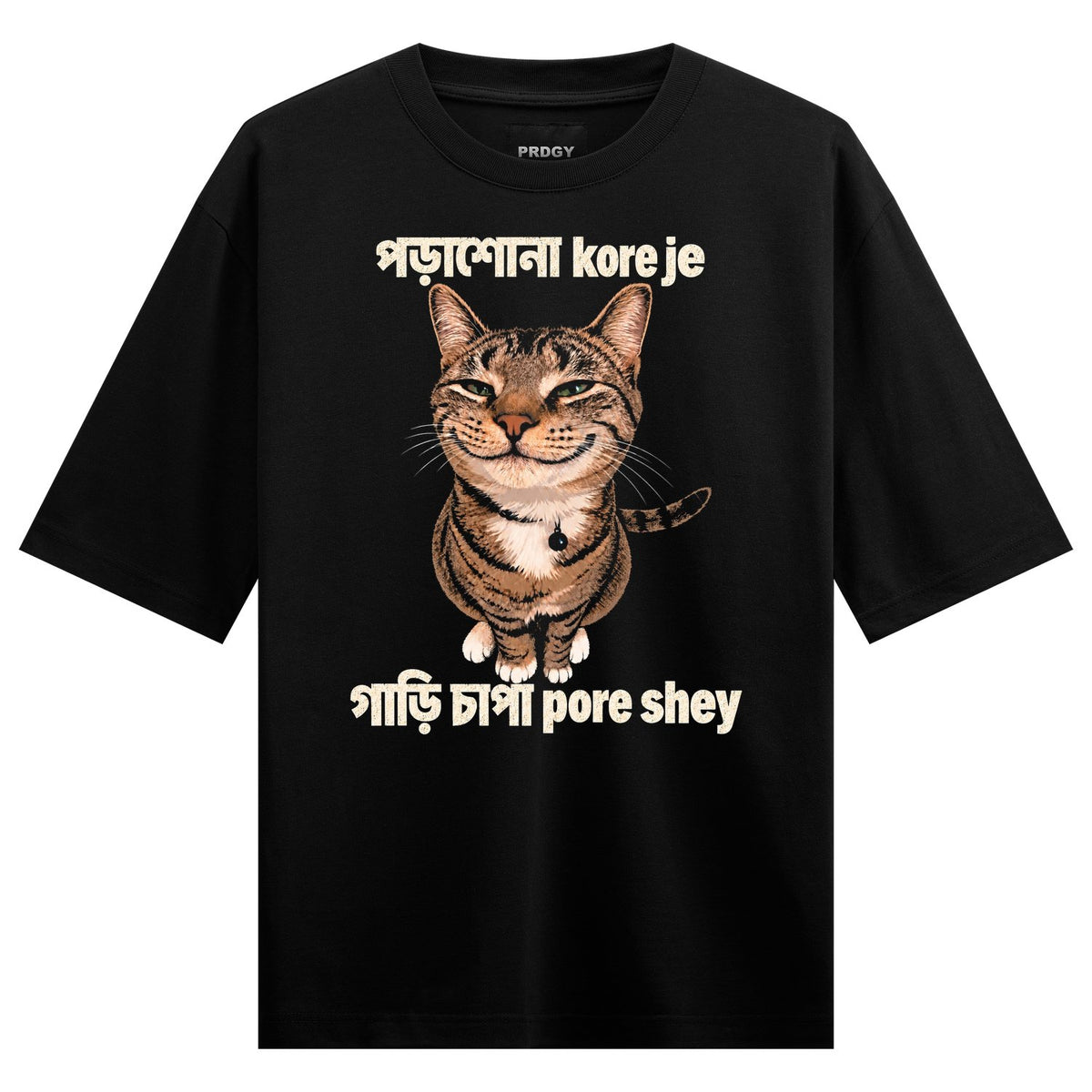 Study Side Effects Oversized T-Shirt by PRDGY — smug brown tabby cat design, humour design
