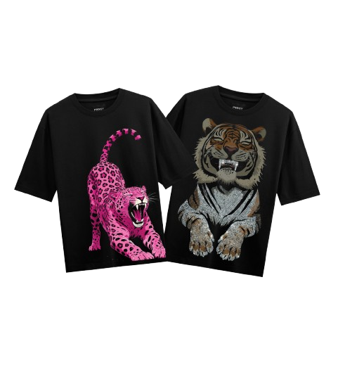 Roar & Shine T-Shirt by PRDGY — vivid pink leopard and rhinestone tiger design, streetwear design
