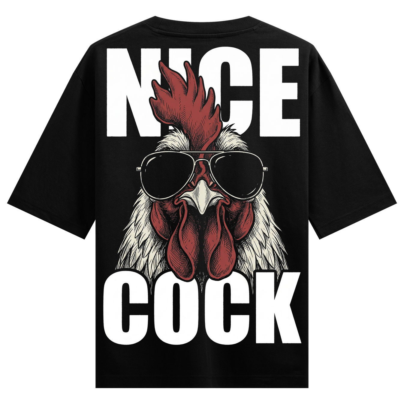 Nice Cock Oversized T-Shirt by PRDGY — Bold rooster graphic with sunglasses, streetwear design