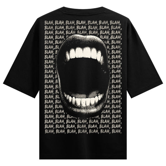Blah Expression T-Shirt by PRDGY — large mouth graphic with 'BLAH' text, humour design
