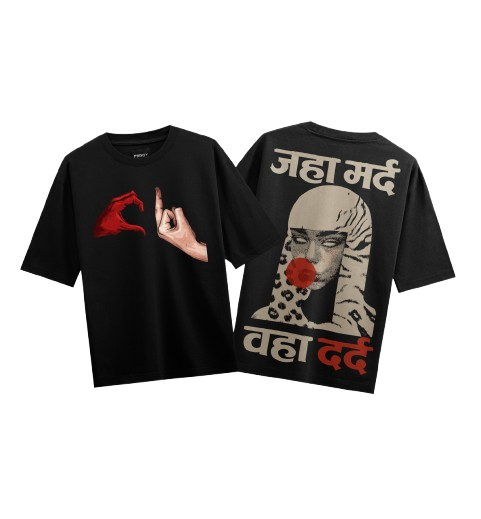 Nazariya T-Shirt by PRDGY — contrasting red-and-flesh hand gesture with bold text, urban design