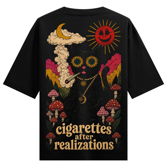 cosmic cat t shirt artwork on PRDGY oversized t-shirt