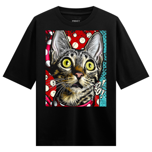 Overloaded T-Shirt by PRDGY — vibrant pop art comic of a cat, pop art design