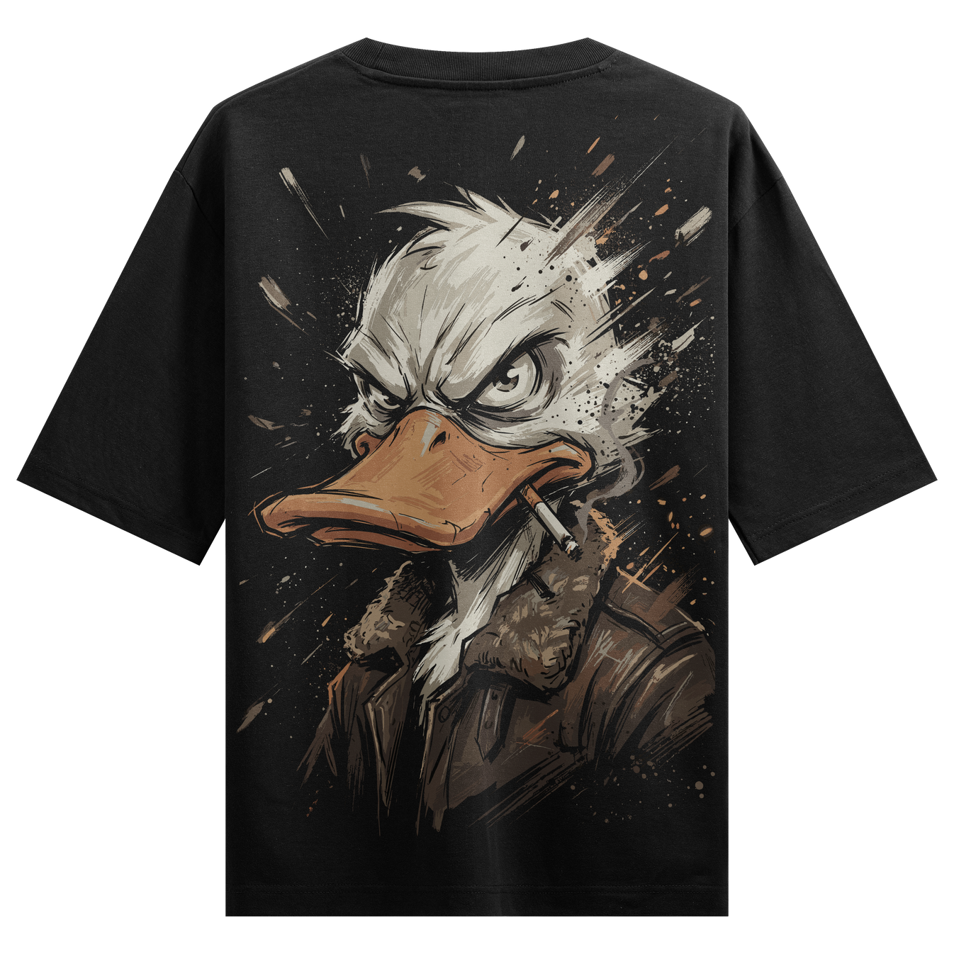 duck Fury Oversized T-Shirt by PRDGY — aggressive duck head graphic with splash effect, animal design