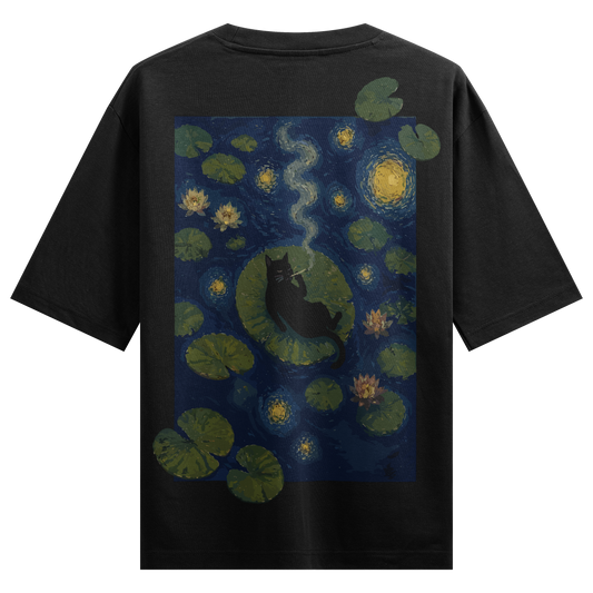 PRDGY Starry Night Cat Oversized T-shirt