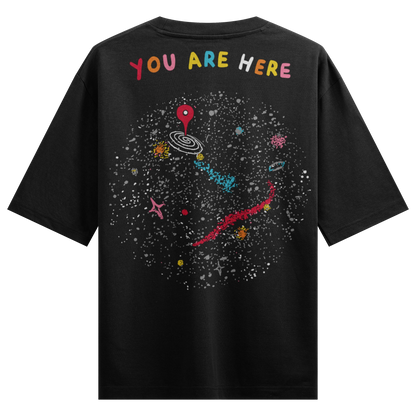 YOU ARE HERE artwork on PRDGY oversized t-shirt