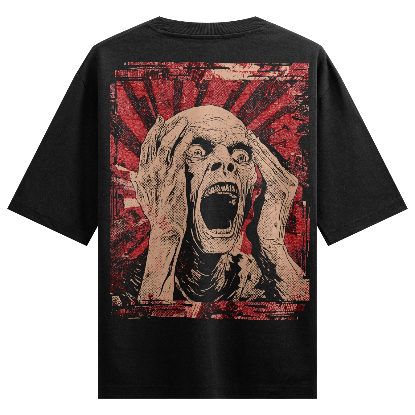 Screaming Face artwork on PRDGY oversized t-shirt