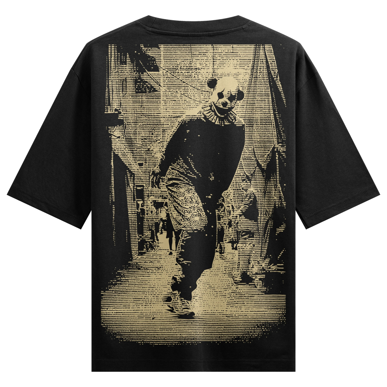 Clown artwork on PRDGY oversized t-shirt