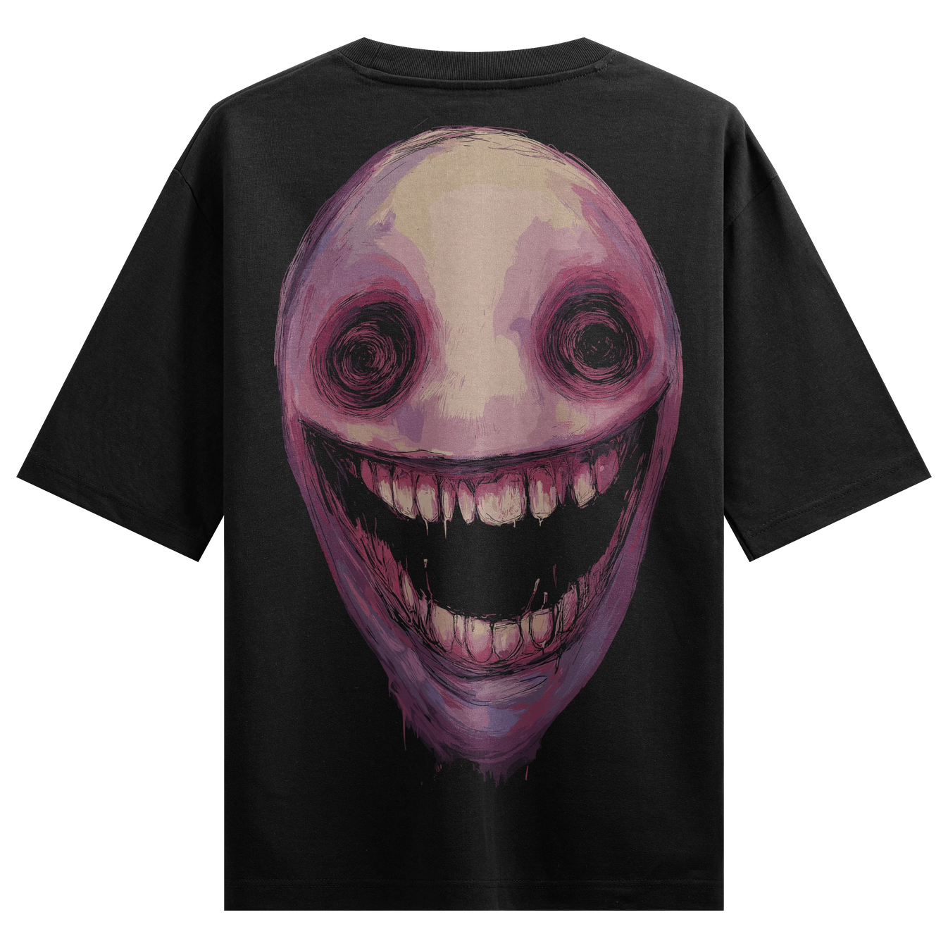 Creepy Face artwork on PRDGY oversized t-shirt