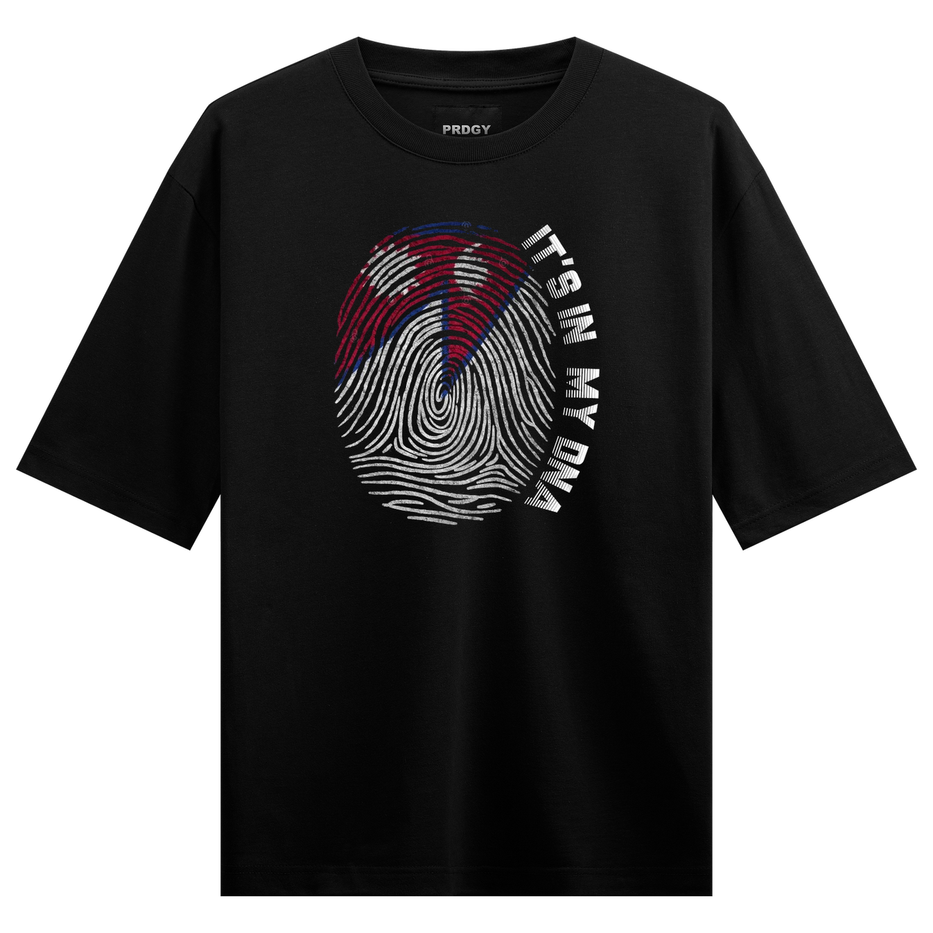 DNA Heritage Oversized T-Shirt by PRDGY — fingerprint design with Nepalese flag colors, culture design