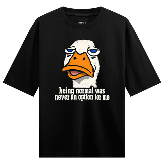 Default Damage Oversized T-Shirt by PRDGY — cartoon duck with blue eyes and orange beak, humour design