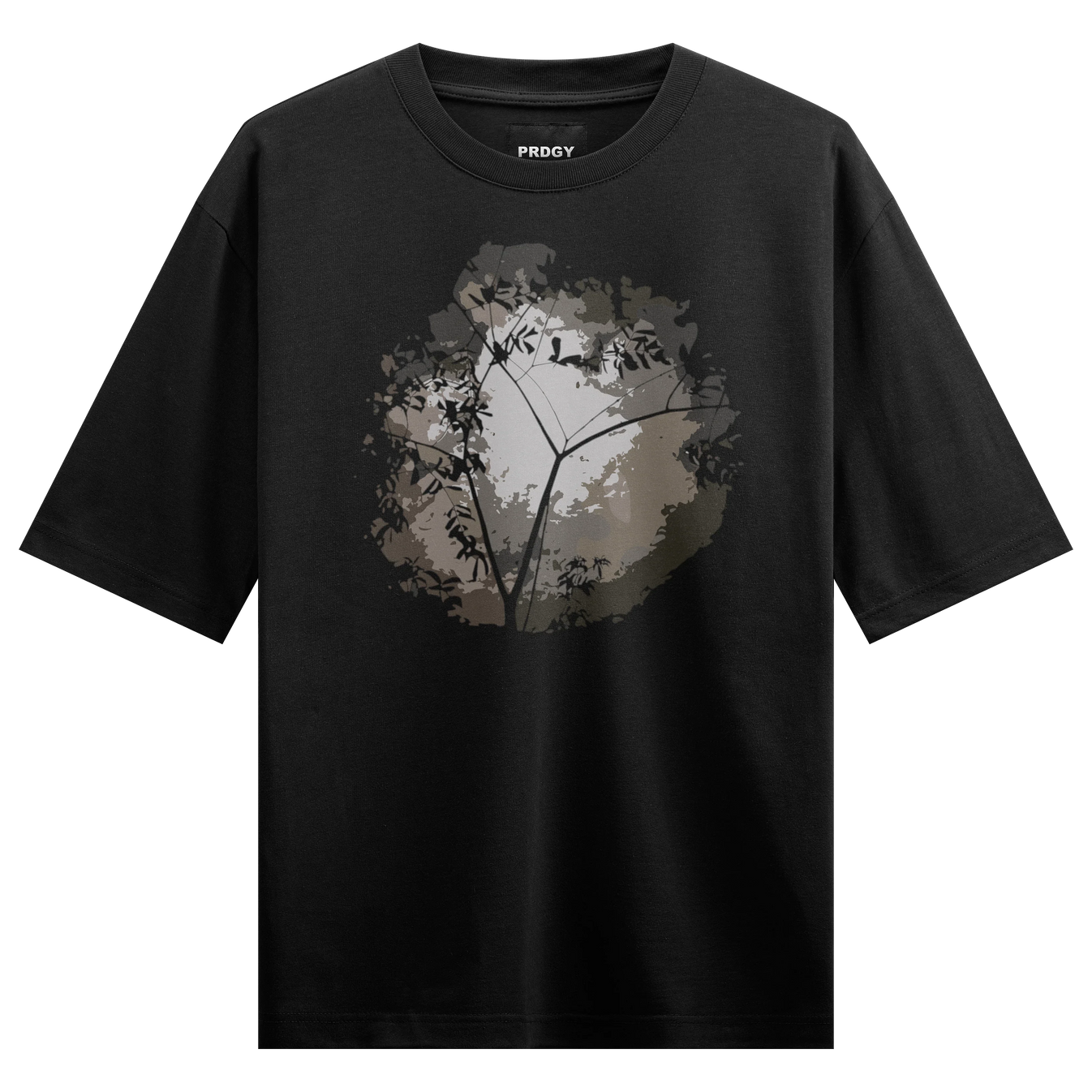 Tree Silhouette artwork on PRDGY oversized t-shirt