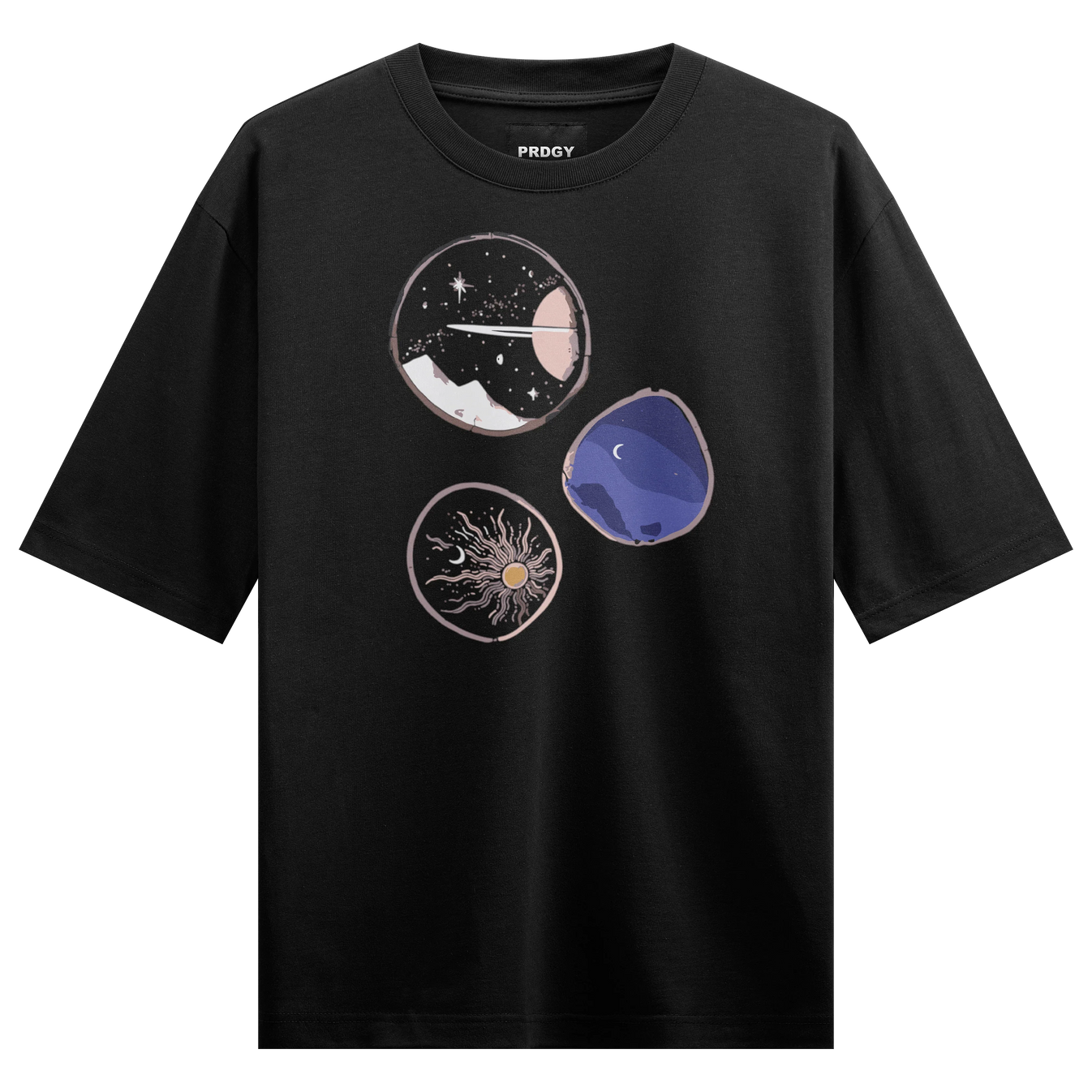 Celestial artwork on PRDGY oversized t-shirt