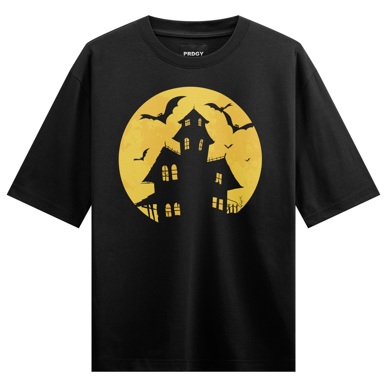 Haunted House artwork on PRDGY oversized t-shirt