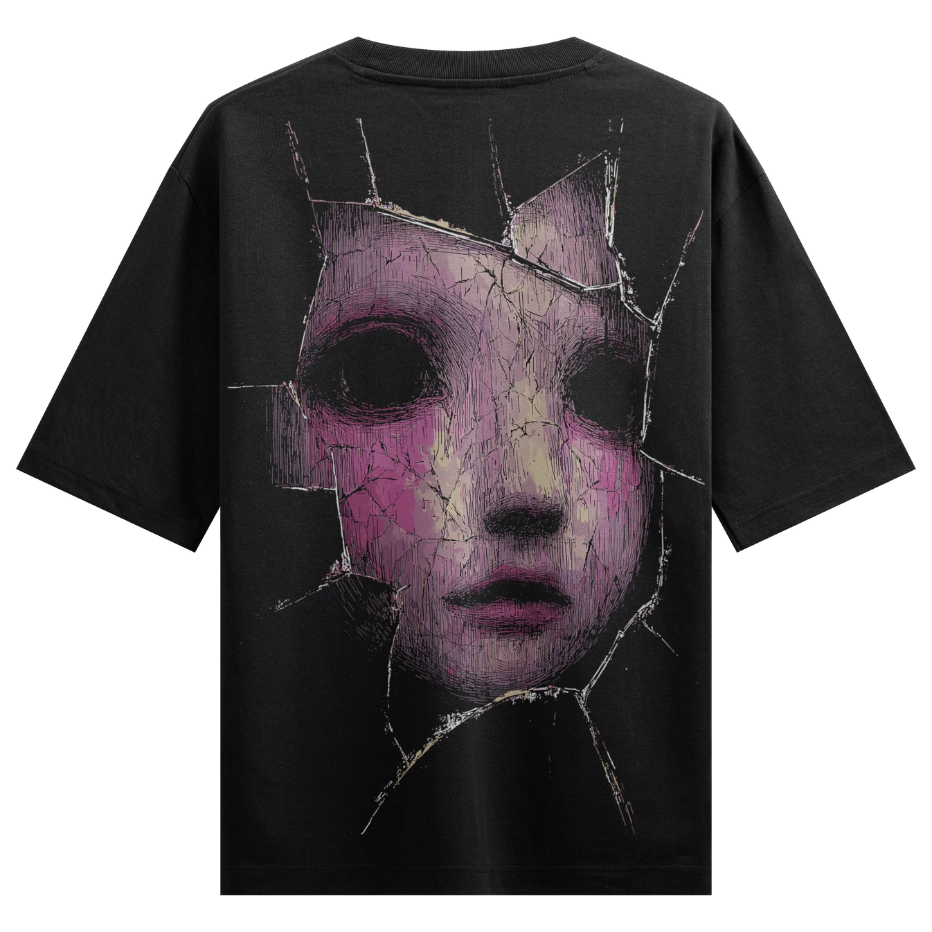 Creepy Doll artwork on PRDGY oversized t-shirt