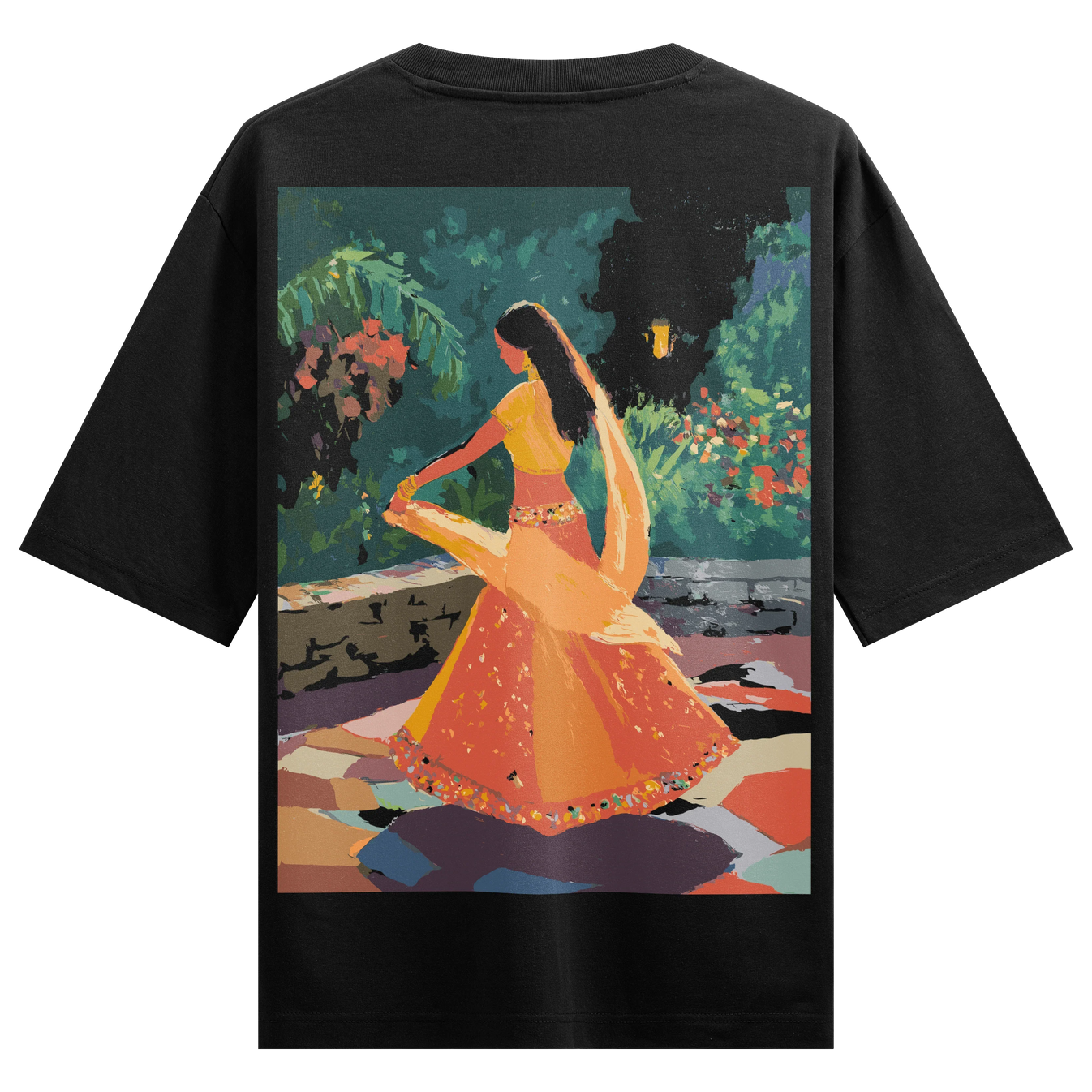 Indian Dancer artwork on PRDGY oversized t-shirt