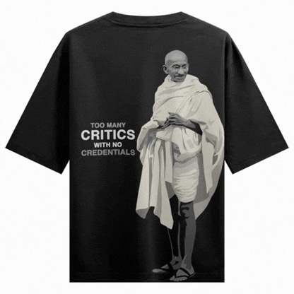 TOO MANY CRITICS WITH NO CREDENTIALS artwork on PRDGY oversized t-shirt