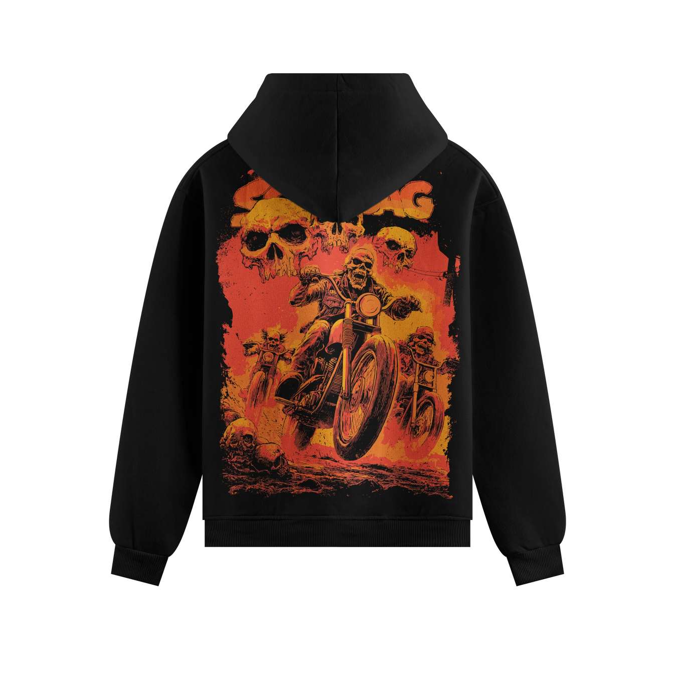 Biker Skull artwork on PRDGY hoodie