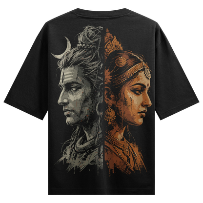 Shiva And Parvati artwork on PRDGY oversized t-shirt