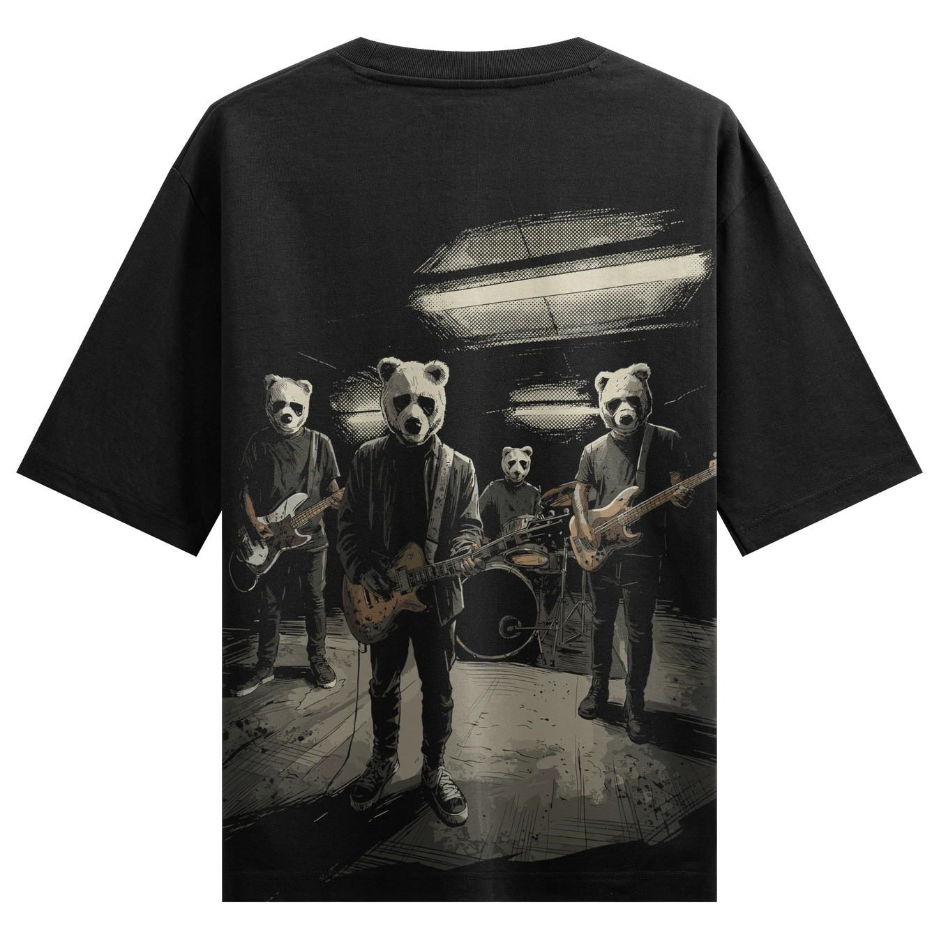 Panda Band artwork on PRDGY oversized t-shirt