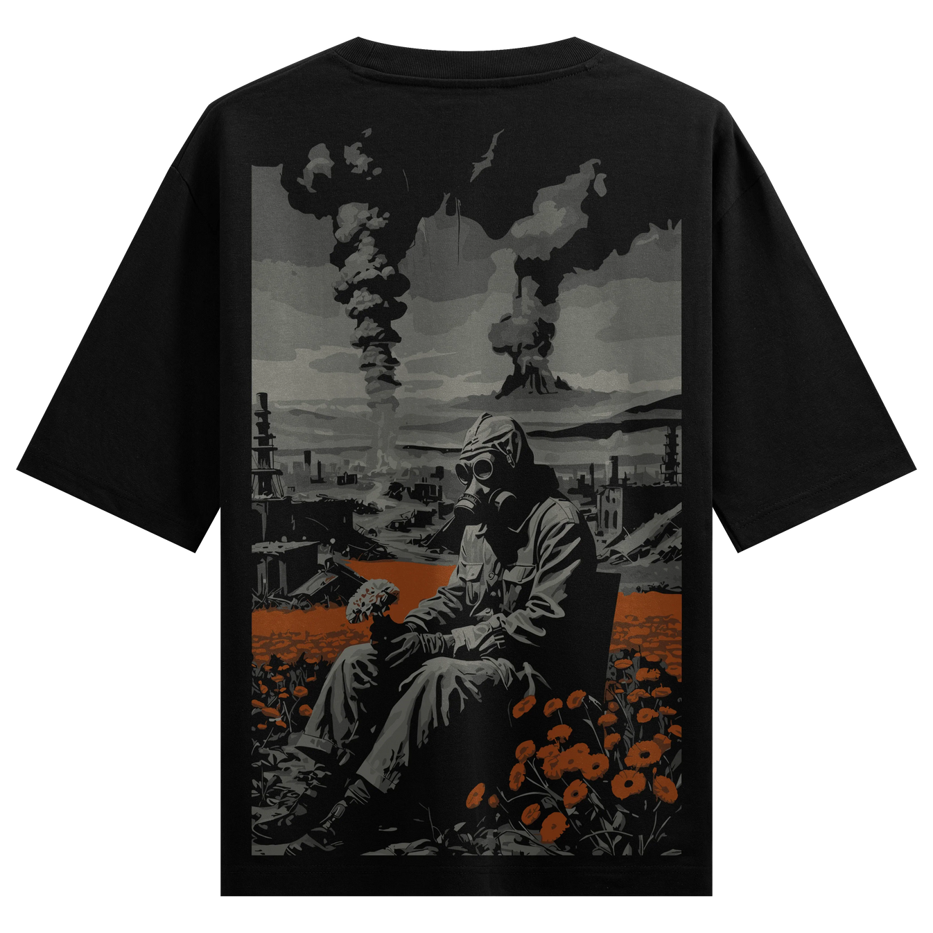 Post-apocalyptic artwork on PRDGY oversized t-shirt