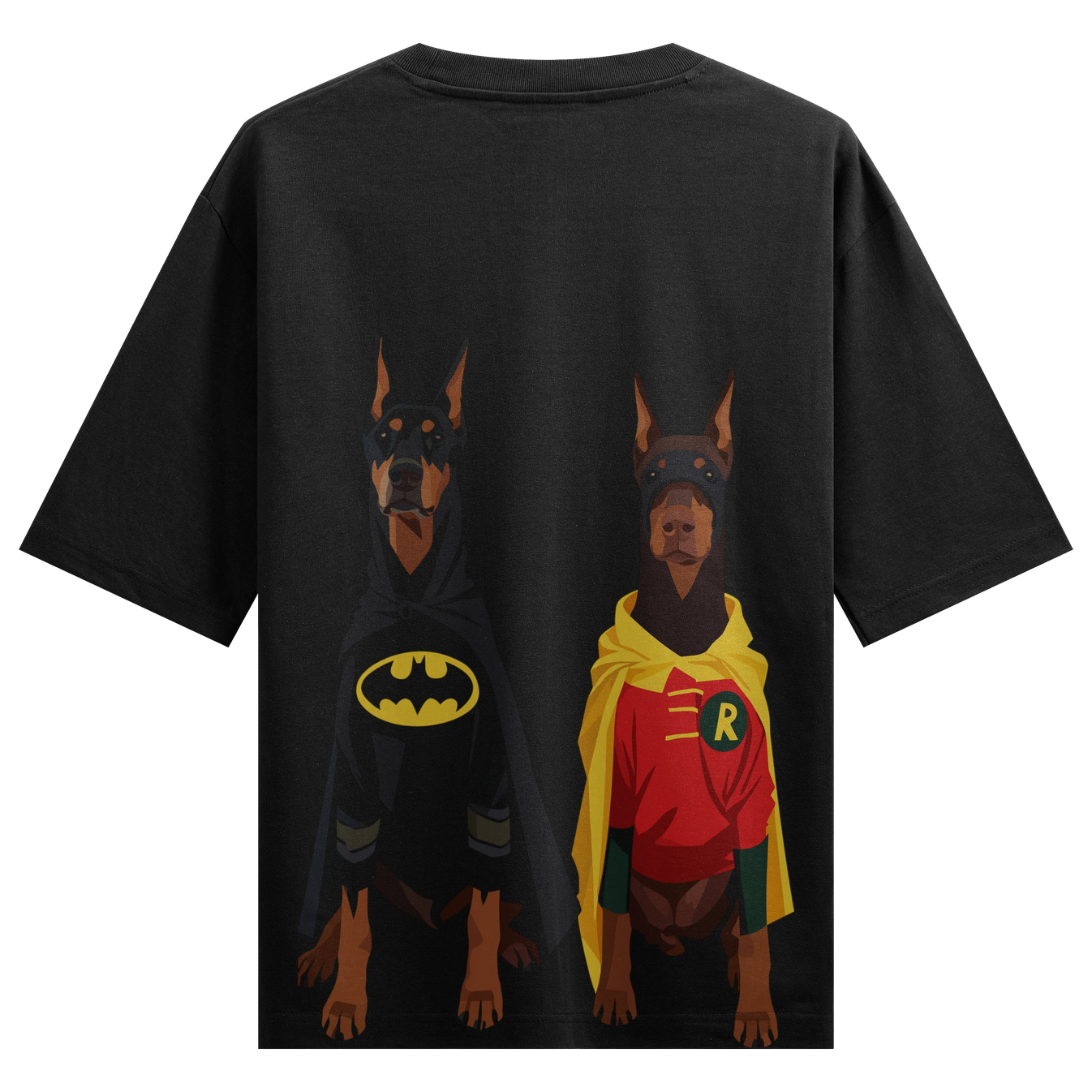 Batman And Robin Dogs artwork on PRDGY oversized t-shirt