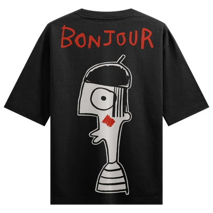 Bonjour artwork on PRDGY oversized t-shirt