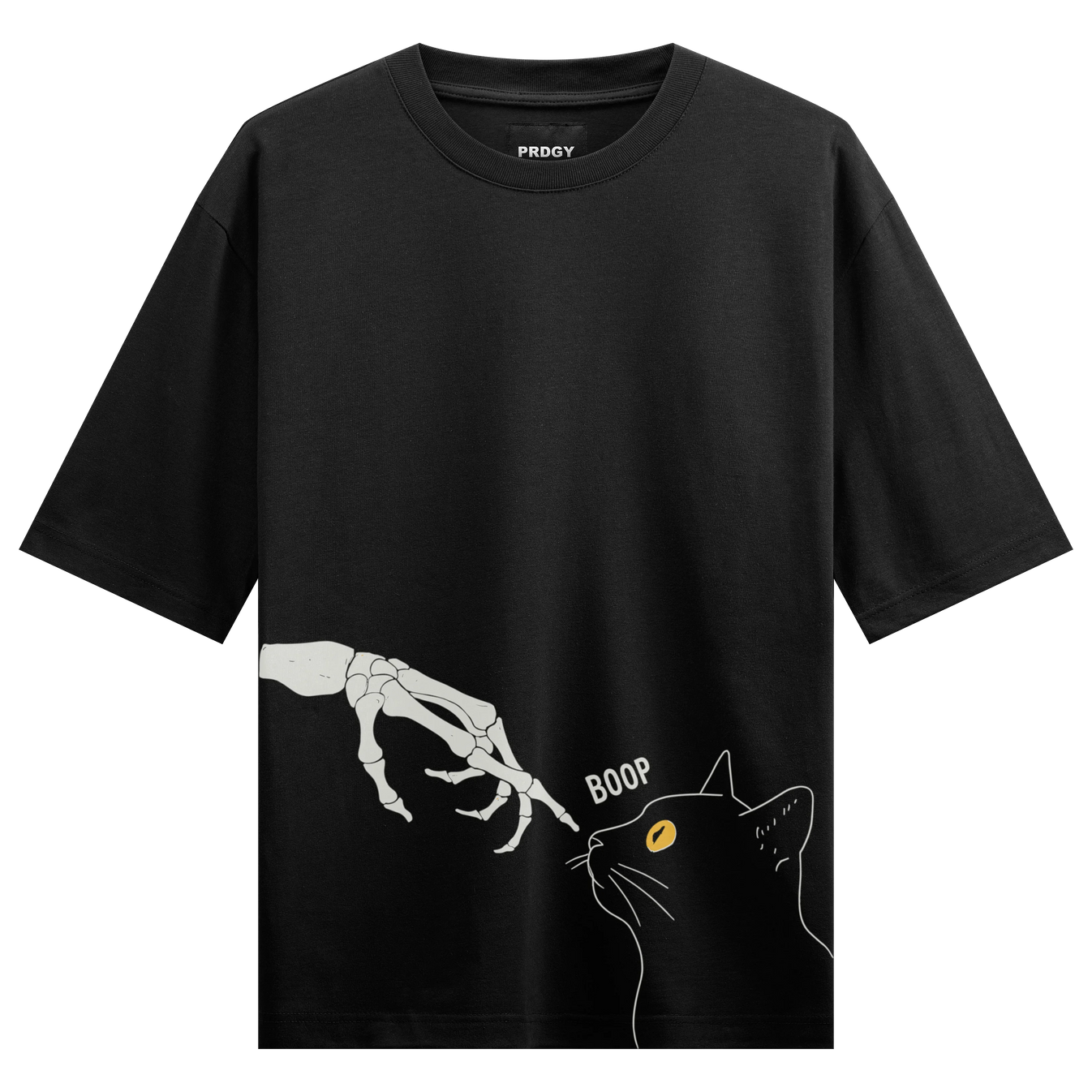 Funny Cat artwork on PRDGY oversized t-shirt