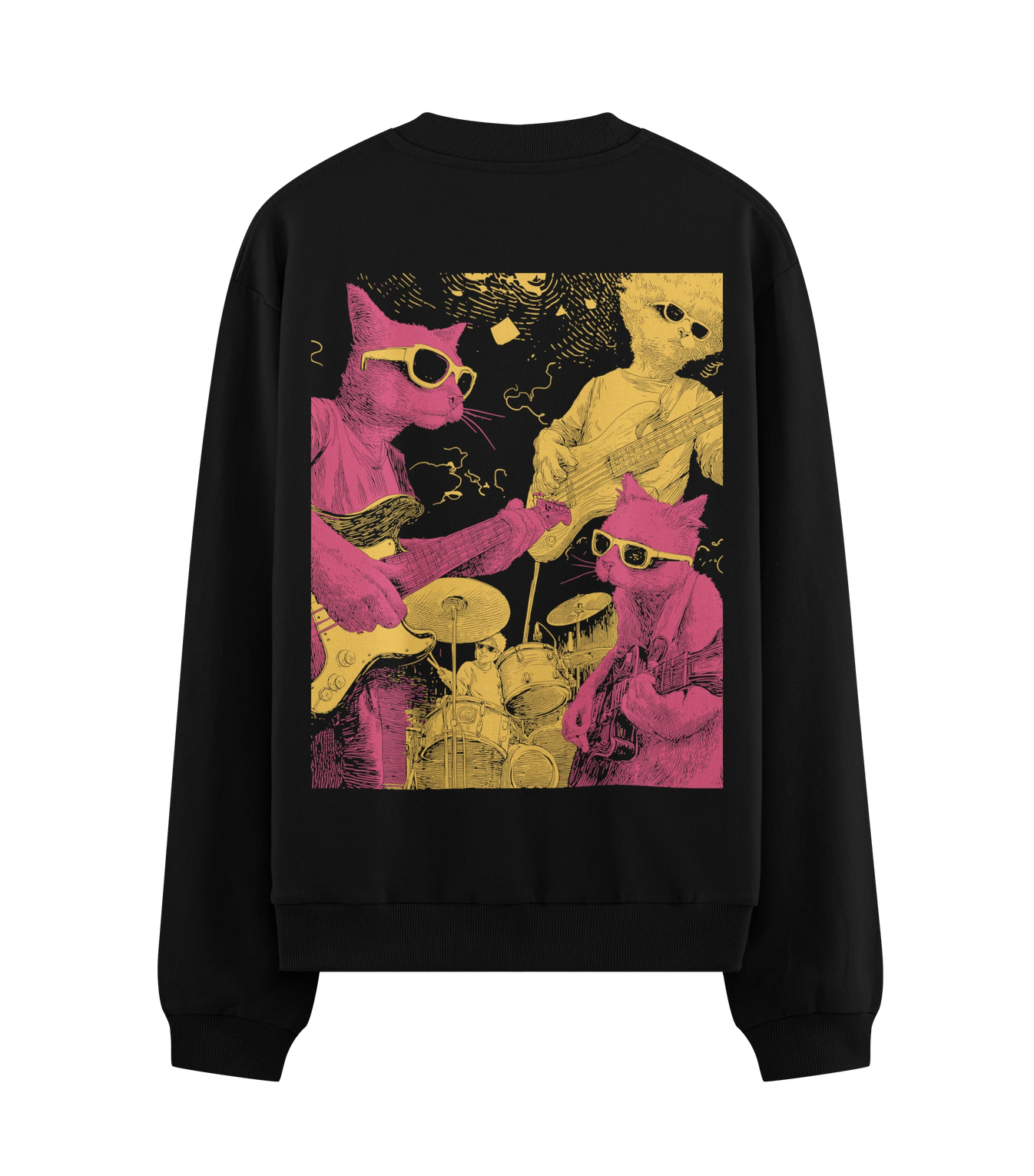 Cats Playing Music artwork on PRDGY sweatshirt