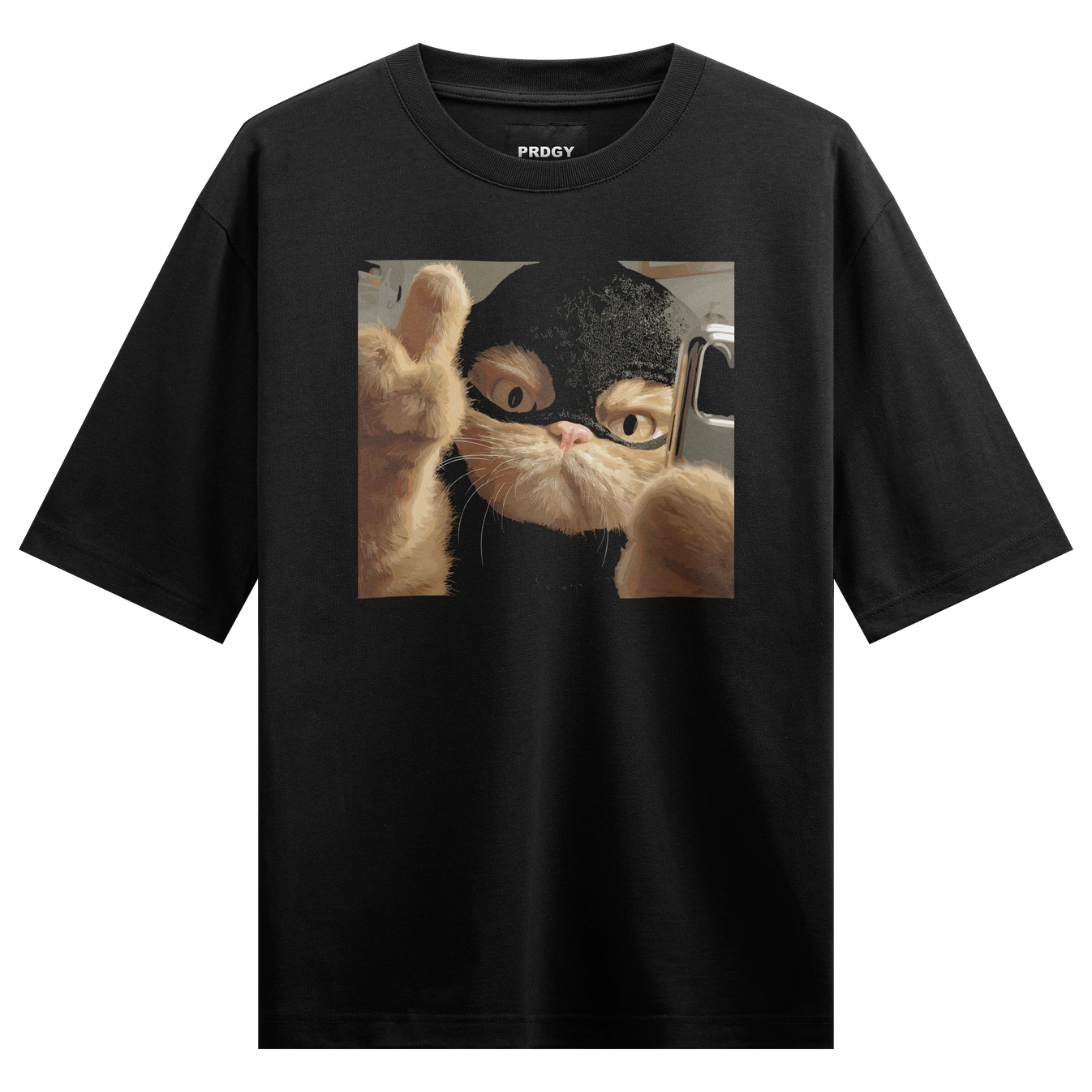 Funny Cat artwork on PRDGY oversized t-shirt