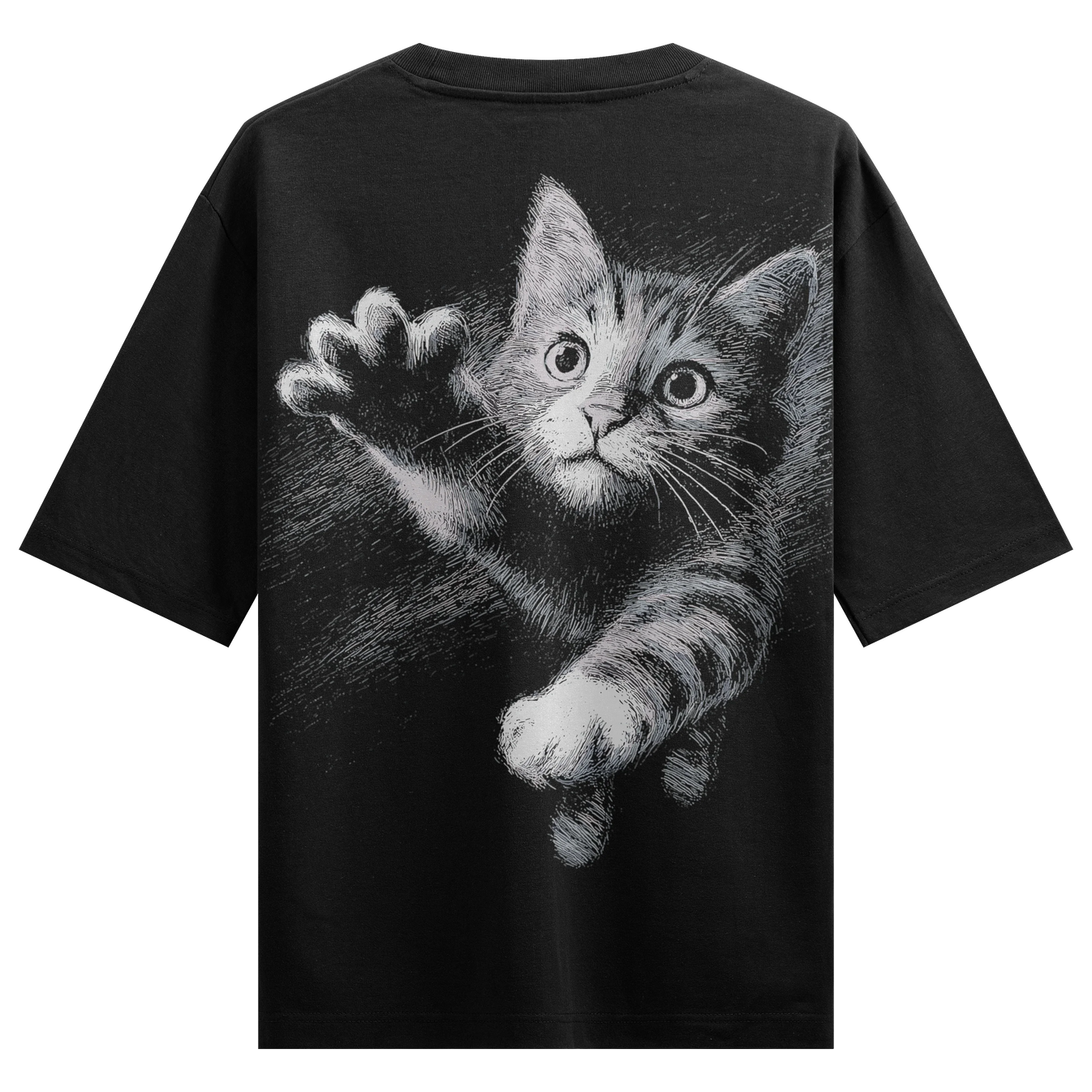 Funny Cat artwork on PRDGY oversized t-shirt
