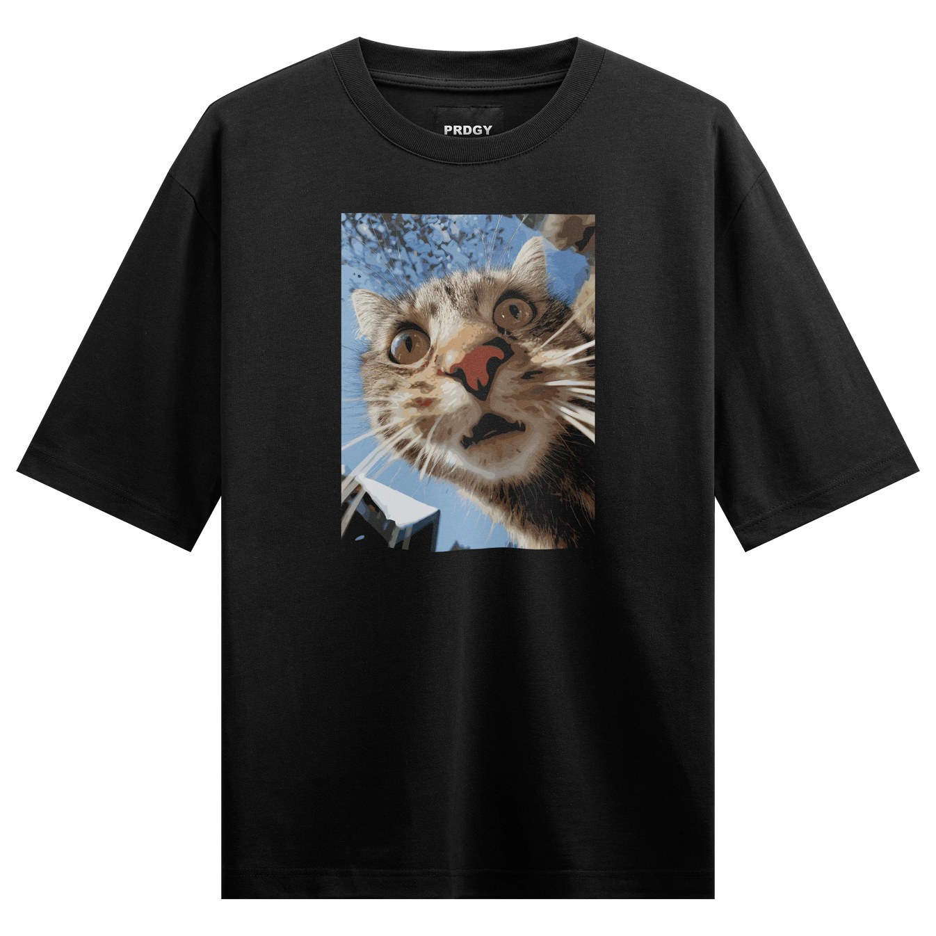 Funny Cat artwork on PRDGY oversized t-shirt