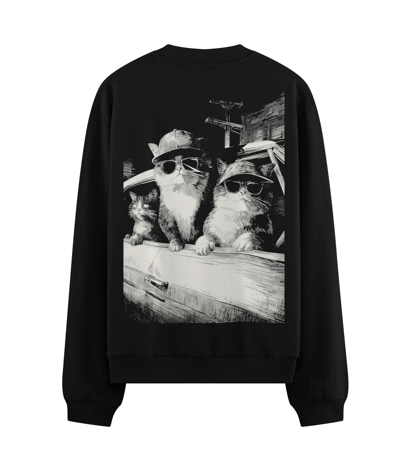 Cats artwork on PRDGY sweatshirt