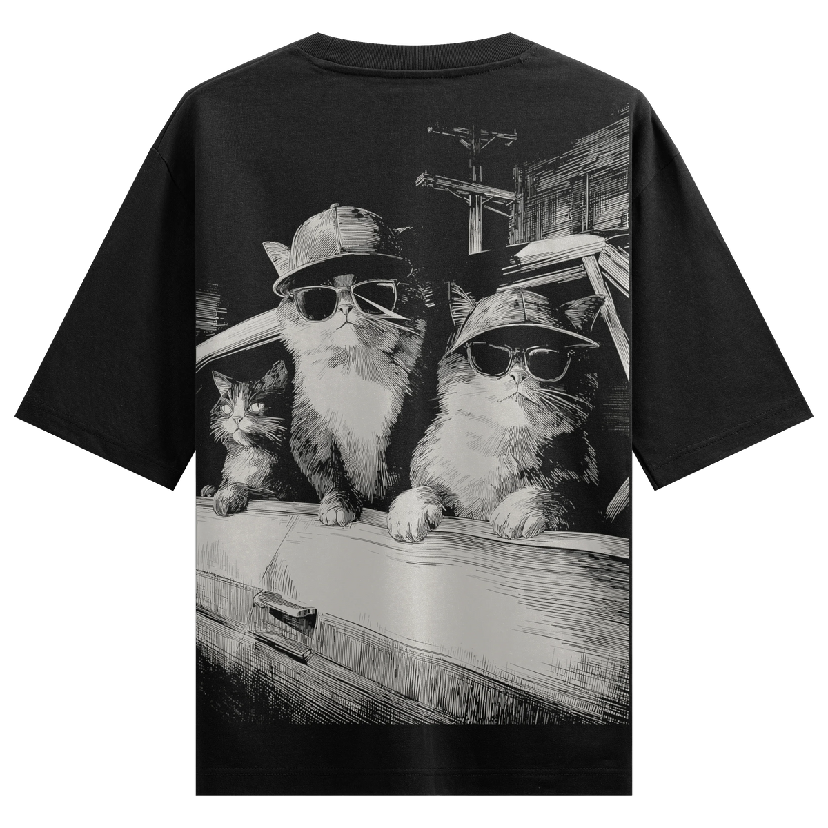 Cats artwork on PRDGY oversized t-shirt