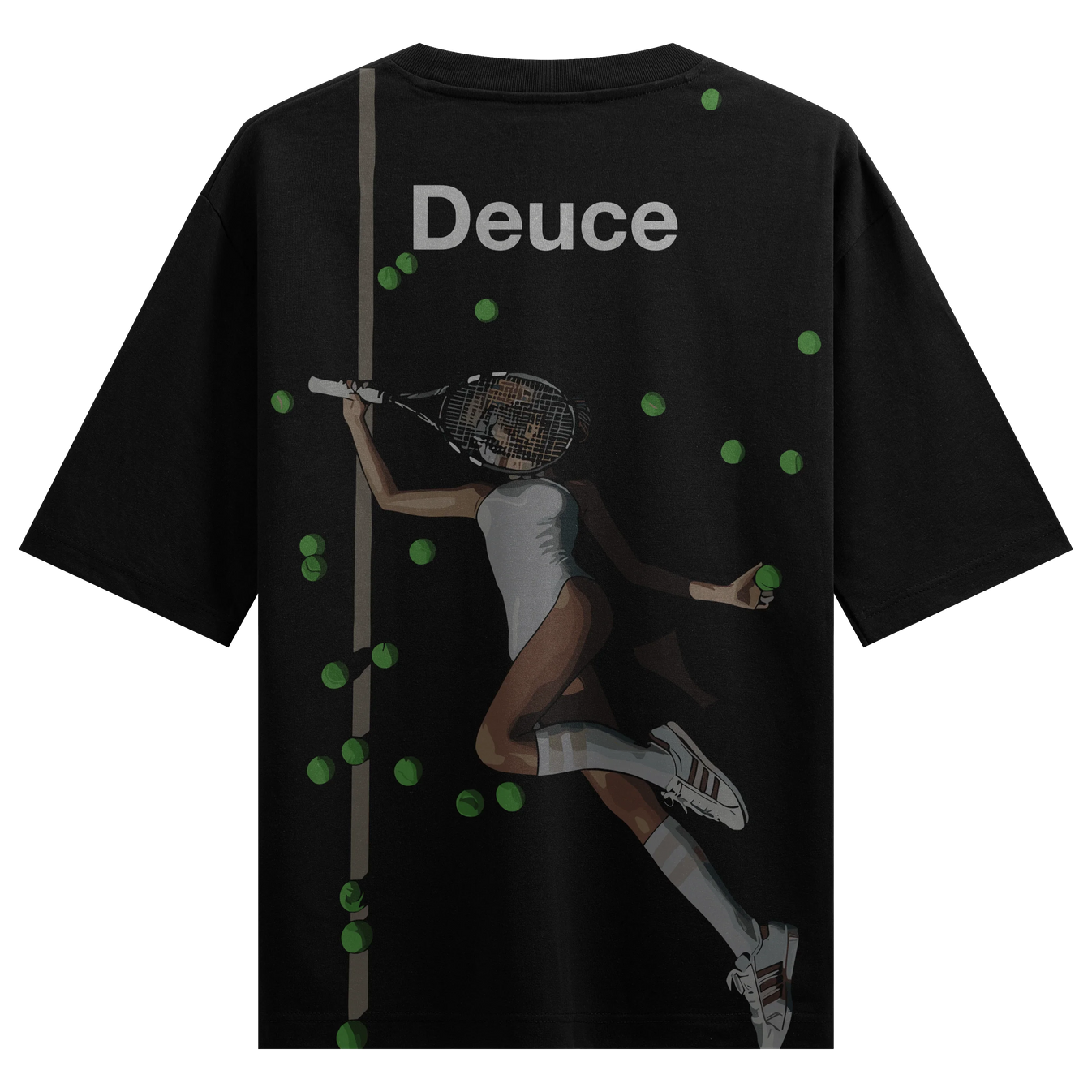Tennis artwork on PRDGY oversized t-shirt