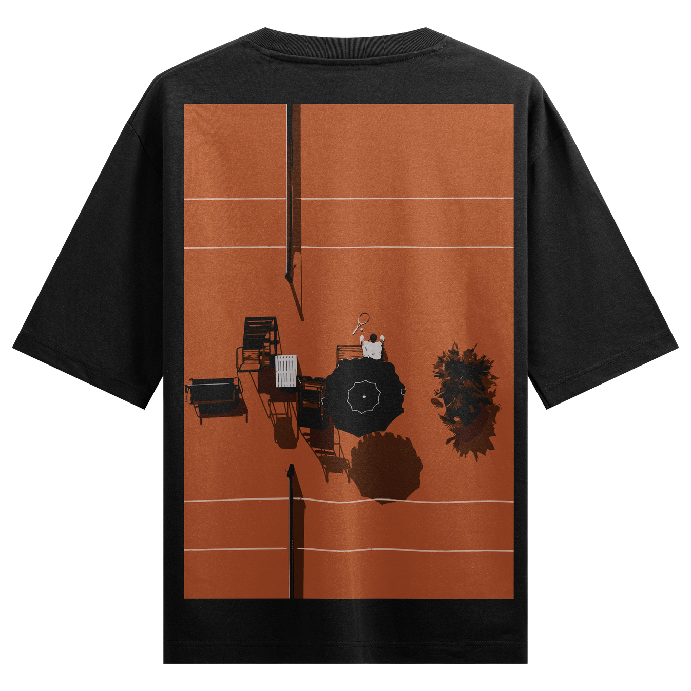 Tennis Court artwork on PRDGY oversized t-shirt