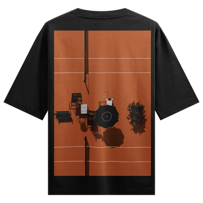 Tennis Court artwork on PRDGY oversized t-shirt