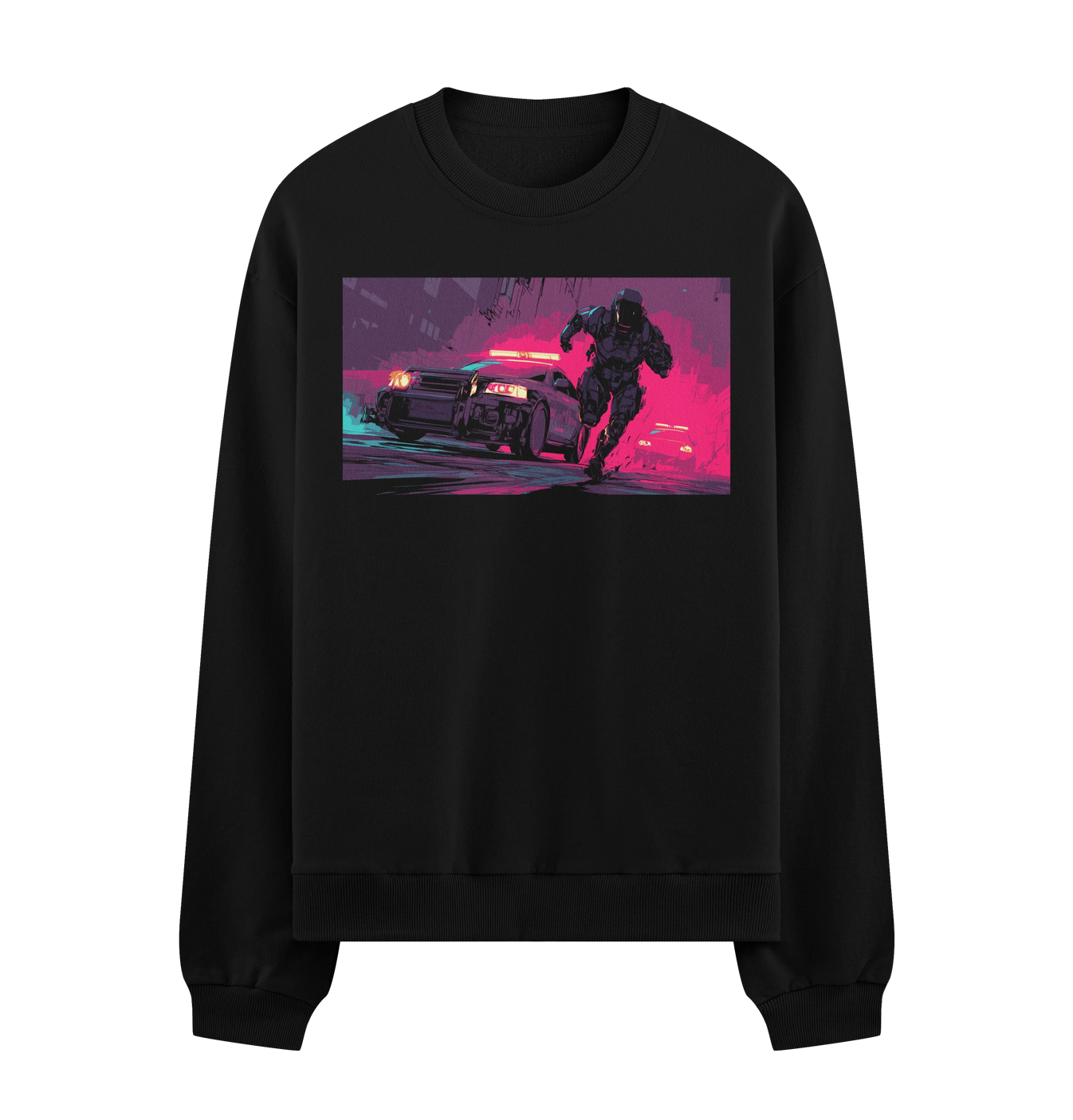 Cyberpunk Runner artwork on PRDGY sweatshirt