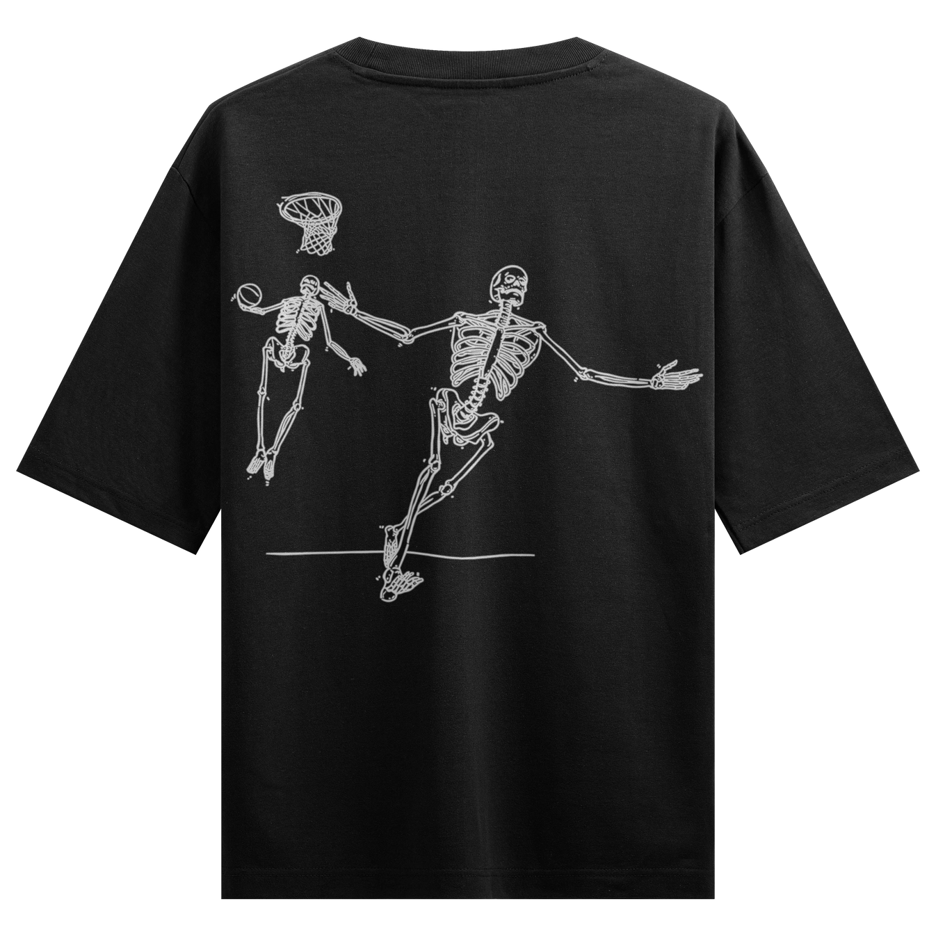 Skeleton Basketball artwork on PRDGY oversized t-shirt