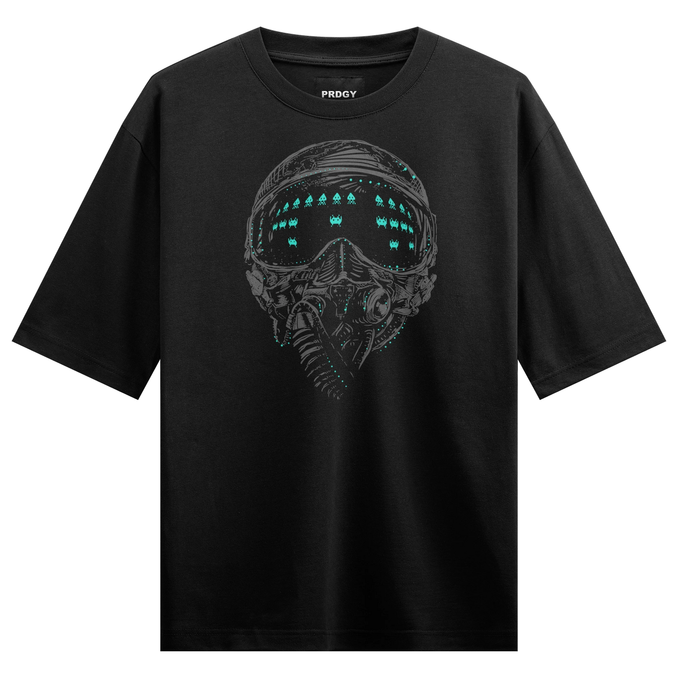 Space Invaders artwork on PRDGY oversized t-shirt