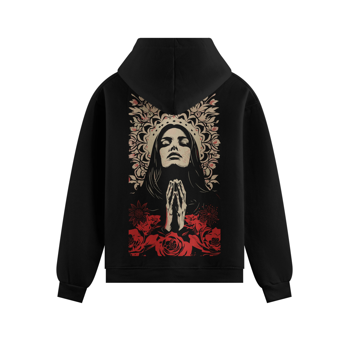 Virgin Mary artwork on PRDGY hoodie