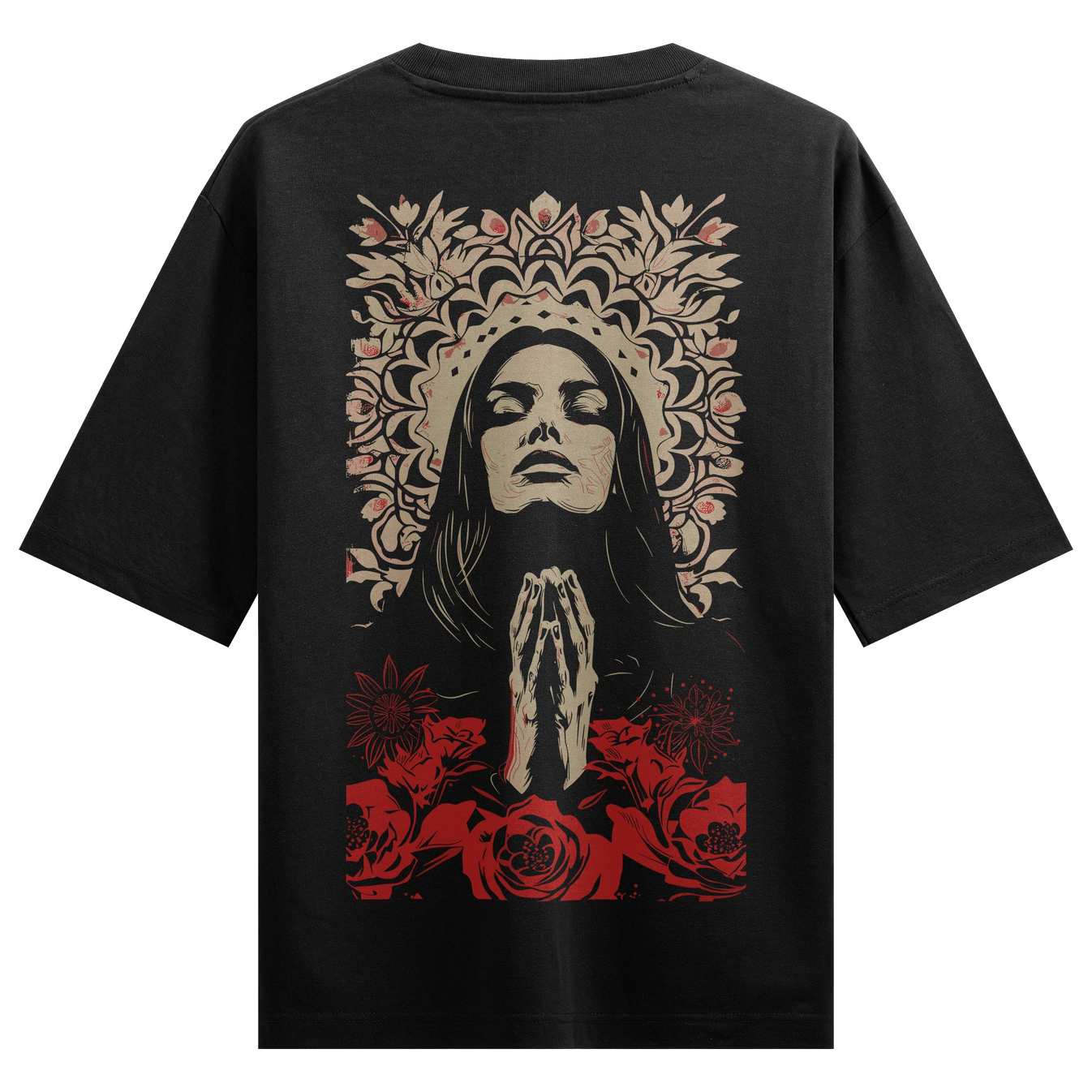 Woman Praying artwork on PRDGY oversized t-shirt