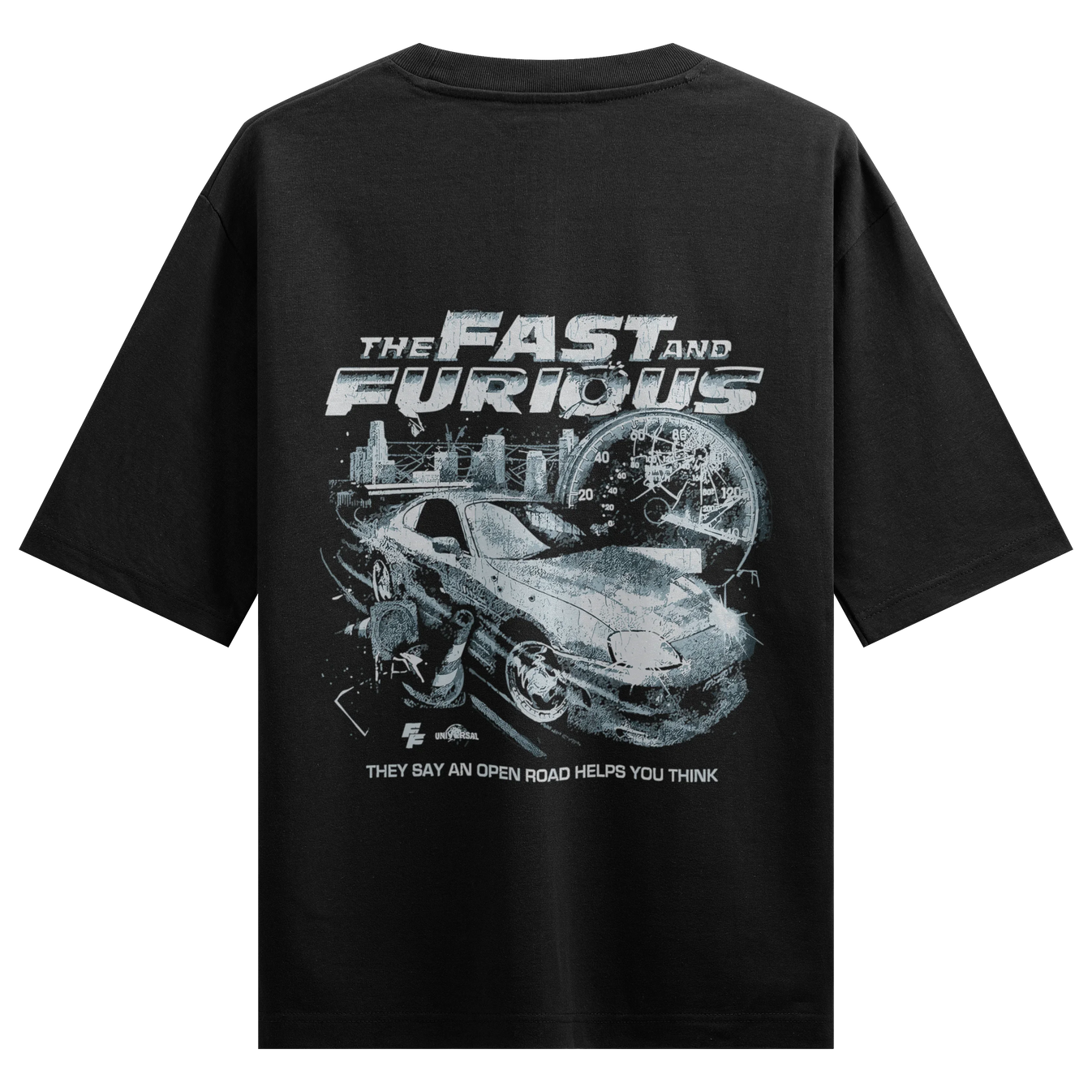 The Fast And The Furious artwork on PRDGY oversized t-shirt