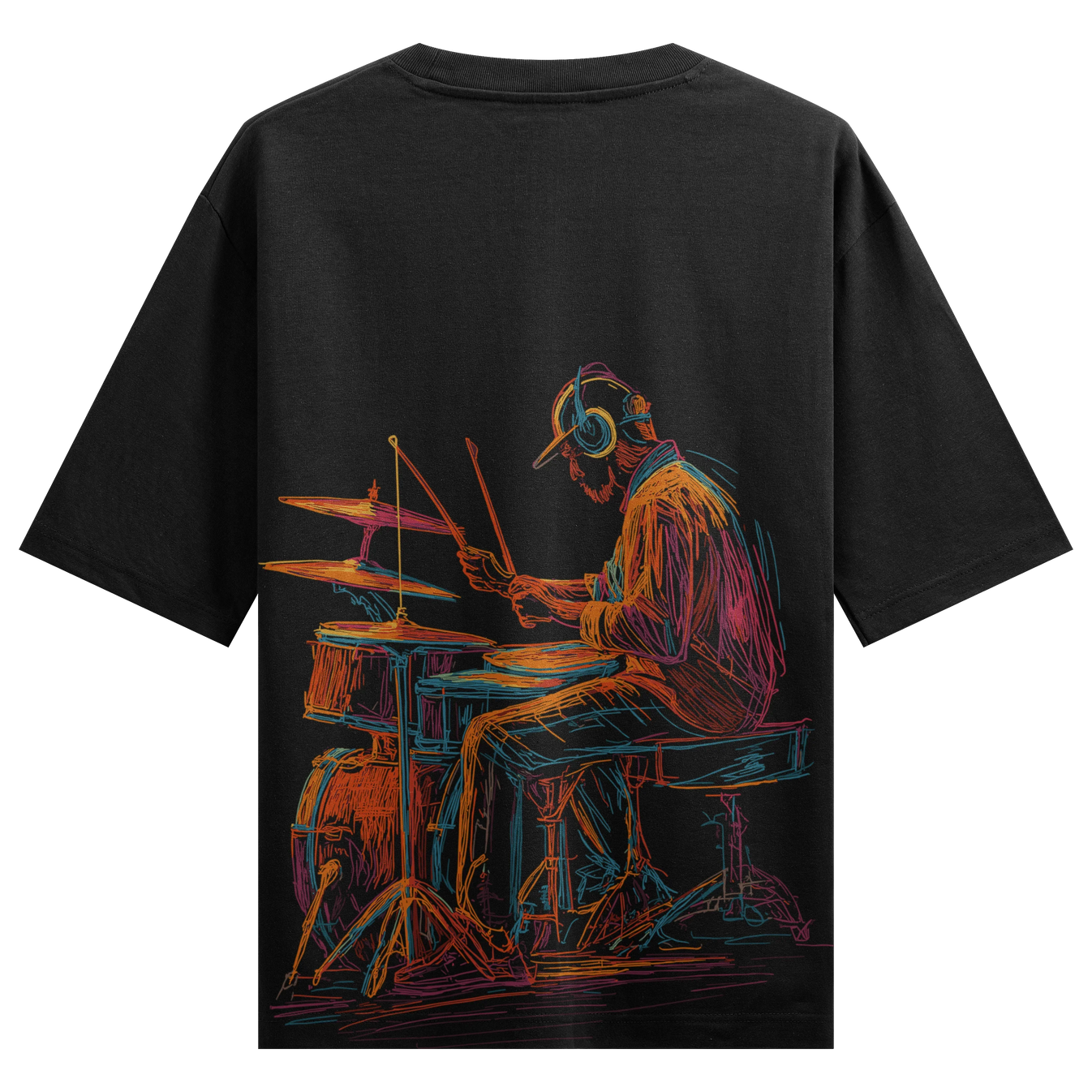 Drummer artwork on PRDGY oversized t-shirt