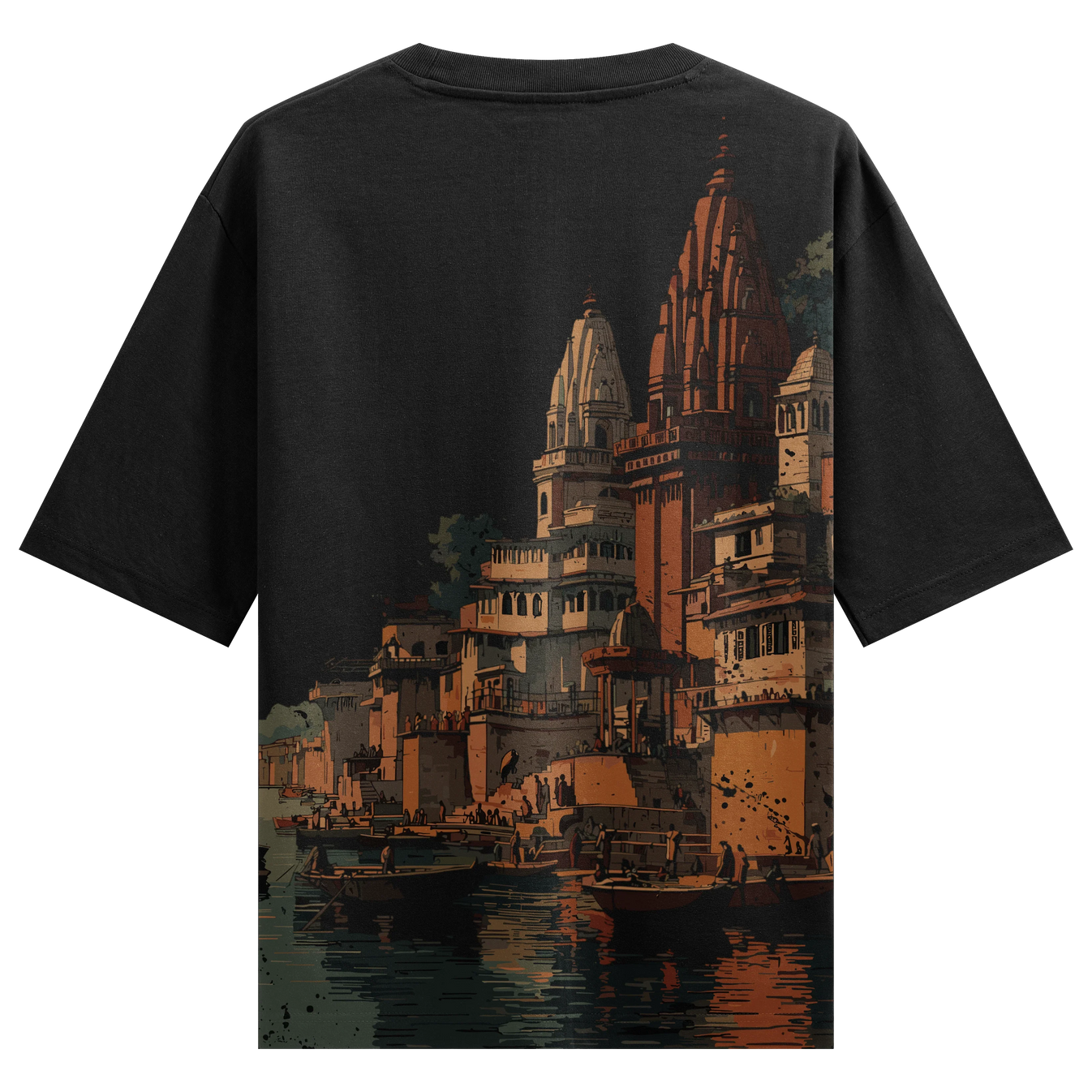 Varanasi Ghats artwork on PRDGY oversized t-shirt