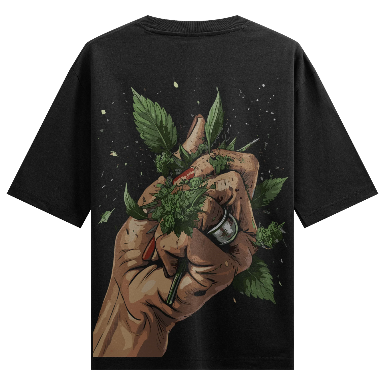 Cannabis artwork on PRDGY oversized t-shirt